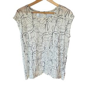 Cynthia Rowley Linen‎ Top Floral Print Button Back Sleeveless Blouse Medium